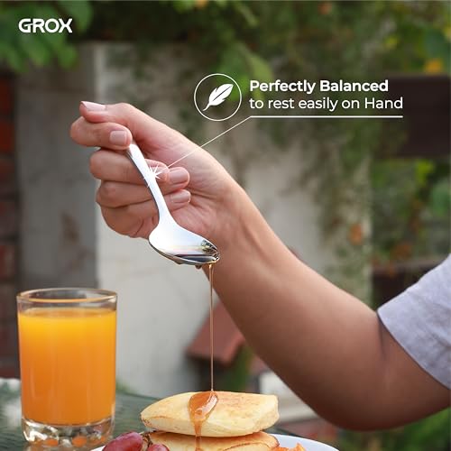 Image of GROX Curve Medium Spoon - Set of 6 | Silver | 17 cm | 304 Stainless Steel 18 /8 | Daily Dining Spoon