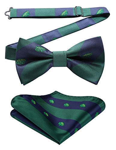 HISDERN Pre-Tied Bow Tie Animal Pattern Adjustable Clip on Men Bowtie Pocket Sqaure Set