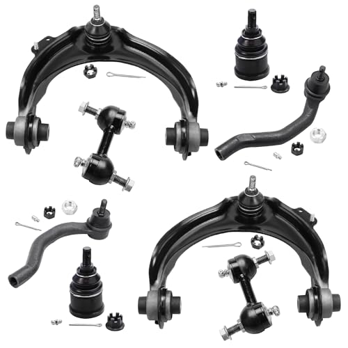 Image of Detroit Axle - 8pc Front End Suspension Kit for 2003-2007 Honda Accord, 2004-2008 TSX, 2 Upper Control Arms w /Ball Joints 2 Lower Ball Joints 2 Sway Bars 2 Outer Tie Rod Ends 2005 2006 Replacement