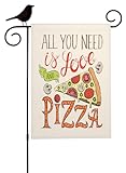 Mugod Pizza Retro Burlap Garden Flags 12.5x18' Double Sided, All You Need Is Love And Pizza Funny Quote Word Yard Flags Spring Summer Farmhouse Seasonal Outdoor Flag