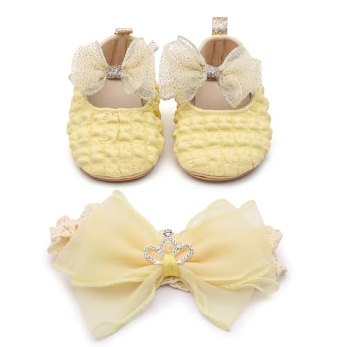 Infant Baby Girls Mary Jane Flats with Crown Headband Soft Sole N...