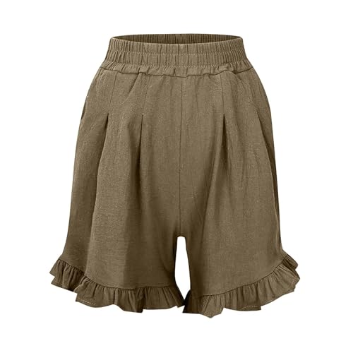 Womens Shorts Plus Size Athletic with Pockets High Waisted Straight Leg Summer Workout Ruffle Hem Comfy Baggy Pants