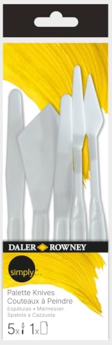 Daler-Rowney Simply Plastic Spatula Set, 5 Pieces, White, Acrylic, Mixed Media, Oil Painting, Art Tools, for Entry-Level Artists & Hobbyists