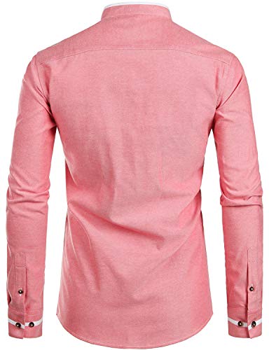 Image of ZEROYAA Mens Hipster Mandarin Collar Slim Fit Long Sleeve Casual Button Down Oxford Dress Shirt with Pocket