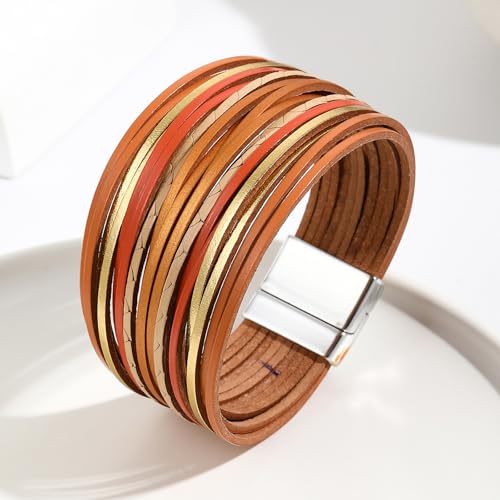 Image of Fesciory Leather Wrap Bracelets for Women, Boho Western Layered Jewelry | Layered leather cuff bracelets, Easy on and off, Boho western style, Daily wear, Gift for women