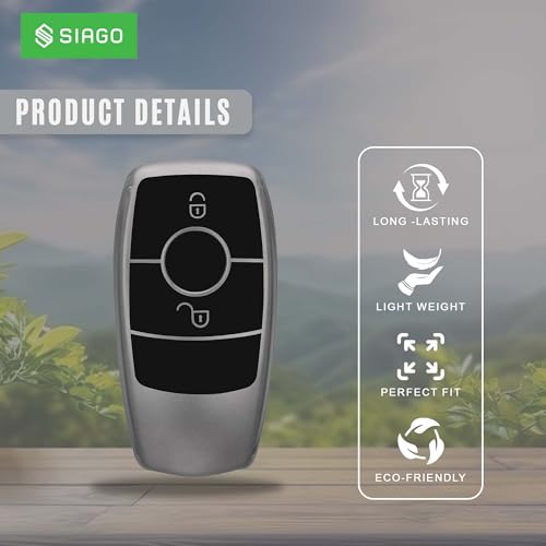 Image of SIAGO TPU Key Cover and Round Key Chain Compatible with Mercedes 2 Button Flip Key (Grey)