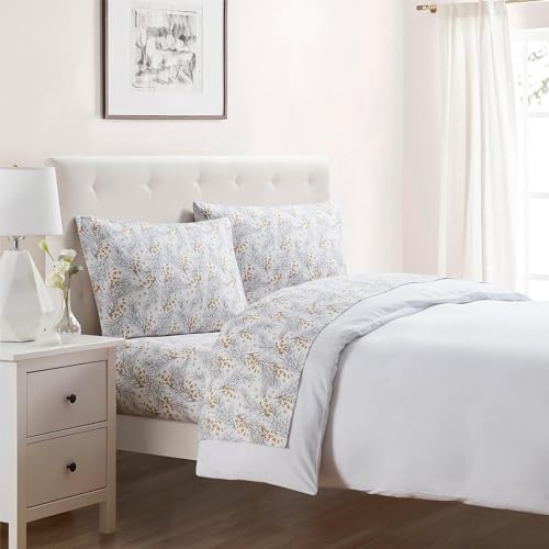 Image of Tahari Home - King Sheets, 4-Piece Cotton Flannel Bedding with Matching Pillowcases, Brushed for Extra Softness, Cozy Home Decor (Pine Gold, King)