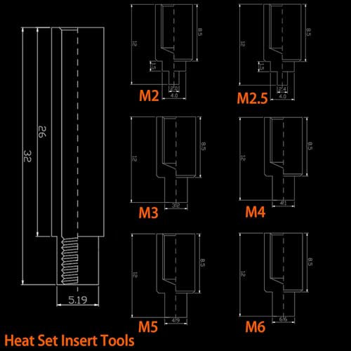Image of Heat Set Insert Tips for M2 M2.5 M3 M4 M5 M6 Threaded Inserts, Soldering Tips Works with Hakko FX-888D /Weller SP40NUS / T18 /900M,Press Tool for Plastic 3D Printer Components