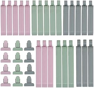 BAMZOK 48pcs Plastic Food Bag Clips Sealing Clip Assorted for Kitchen Foods Storage Biscuit Cereal Coffee Snack Bags 3 Sizes (Pink Gray Green)