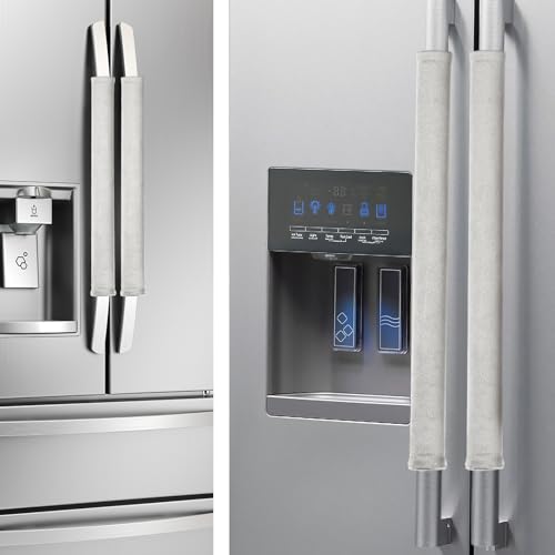 Image of Nuovoware Refrigerator Door Handle Covers, Kitchen Appliance Fridge Oven Microwave Dishwasher Door Cloth Antiskid Protector Gloves, Keep Off Fingerprints, Liquid, Oil Stain (Light Gray, 4 Pieces)