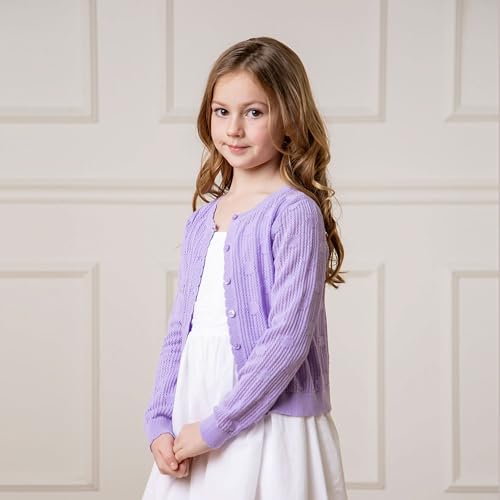Image of Hope & Henry Girls' Long Sleeve Fancy Cardigan Sweater with Stripe Trim