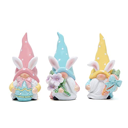 Hodao 3 PCS Easter Gnomes Decor Resin Bunny Handmade Spring GnomesElf Gifts for KidsWomenMen Home Party Decorations