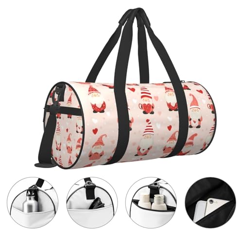 Cute Pink Gnome Print Travel Duffle Bag, Sports Gym Bags for Women Men, Carry On Weekender Overnight Personal Item Travel Bags3