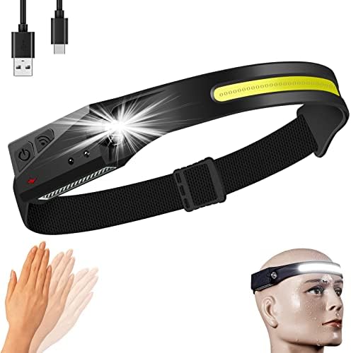 Rechargeable LED Headlamp,COB230° Wide Beam Headlamps, 5 Modes of Lightweight Headlamps with Motion Sensors, Type-C USB Charging Headlamps,Suitable for Night Running, Night Fishing, Cycling, Camping.