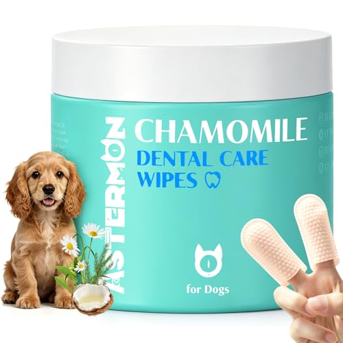ASTERMON Dog Wipes, Pet Wipes for Dogs Teeth Care, Disposable Finger Sleeve Dog Cleaning Wipes, 50 Count Hypoallergenic Puppy Wipes, Gentle Cleaning & Hydrating Wipes for Dogs