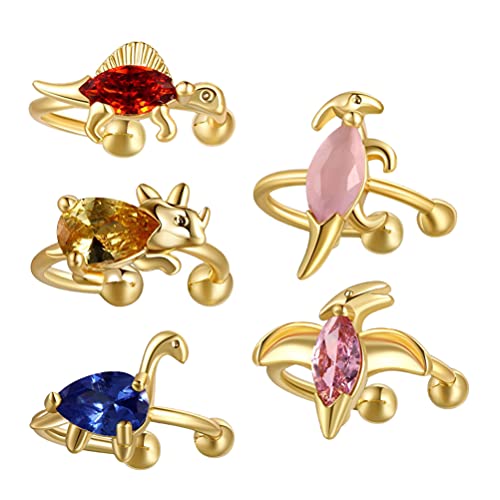 Generic Dinosaur Ear Clip Rhinestone Post Earrings Mini Ear Studs Women Creative Ear Jewery Body Piercing Jewelry For Women Girl Gift 5Pcs, Assorted Color B, 1.5X1.5Cm (2710Ee756Bqzwp4) #TOP4