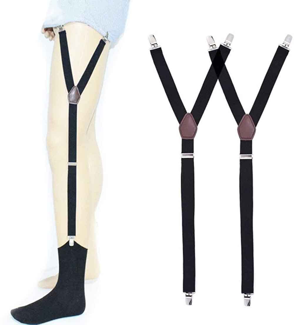2 PCS Men Straps Shirt Sock Suspenders Shirt Stays Garters Shirt Holder, Black