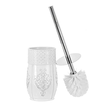Creative Scents Bathroom Toilet Brush Set - Vintage White Collection, Good Grip Toilet Bowl Cleaner Brush and Holder, Decorative Design Compact Bowl Scrubber (White)