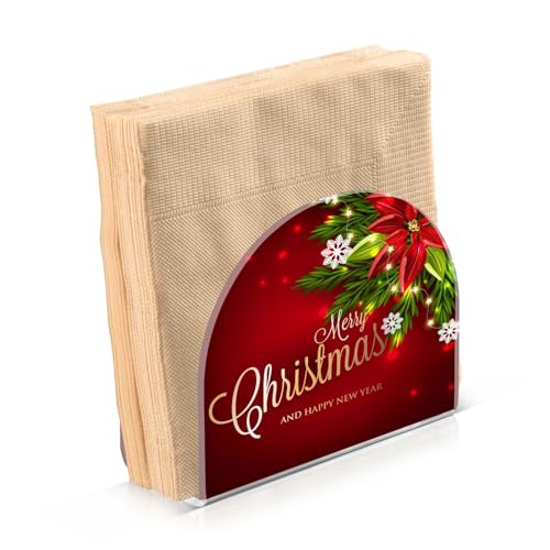 Merry Christmas Poinsettia Red Napkin Holder Acrylic Napkin Holders for Tables Paper Napkin Holder Stand Tabletop Kitchen Restaurant Standing Napkin Dispenser for Kitchen Dining Table Farmhouse