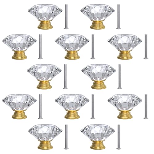 Attom Tech [12 PCS] 30mm Crystal Drawer Knobs, Glass Cabinet Drawer Pulls