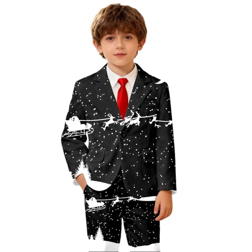 Generisch Chaqueta infantil estampada festiva en diseño clásico Elegante chaqueta ligera para adolescentes y niños con patrón elegante, Negro , 3-4 años
