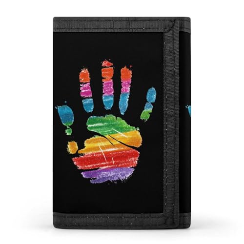 LGBT Rainbow Hand Print Trifold Wallet Slim Credit Card Holder Polyester Front Pocket Wallet Fashion Purse Gifts