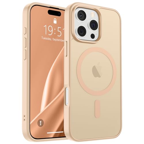 Image of SUPFINE Magnetic for iPhone 16 Pro Max Case(Compatible with MagSafe)(Military Grade Drop Protection) Slim Translucent Matte Shockproof with Anti-Fingerprint Phone Case,Sand Pink