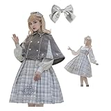 [JIURUN] ワンピース ロリータ 長袖 制服 コスプレ ロリータ 探偵 大きいサイズ 女装 森ガール 学園 可愛い服 jk 制服 セット cosplay lolita 学生服 少女 アニメ コスチューム 甘ロリ ゆったり 仮装 クリスマス ハロウィン お花見 ゆめかわいい (M, グレー)