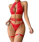 Amazon.com: VENUS ALLURE 3-Piece Lace Lingerie Set for Women  Corset  Bodysuit with Garter Straps, Thong & Stockings, Sexy Boudoir Outfit (Red,  Small): Clothing, Shoes & Jewelry