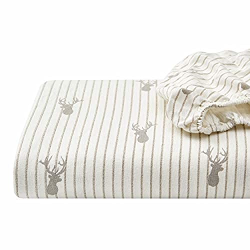 Image of Eddie Bauer - Flannel Sheets Full Size, Anti-Pilling & Wrinkle Resistant Cotton, Touchably Soft for All-Season Comfort - Bed Sheets with Matching Pillowcases & Fitted Sheet (Deer Lodge Beige)
