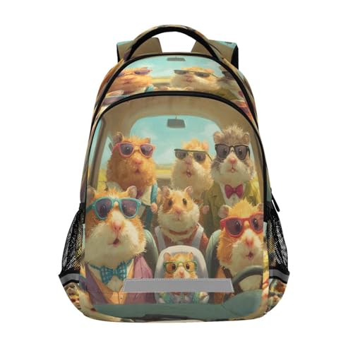 Dussdil Funny Guinea Pig Driving (2) Kids Backpack School Backpacks for Boys Girls, 16 Inch Casual Book Bag Daypack Back Pack Double Zipper Travel Bags