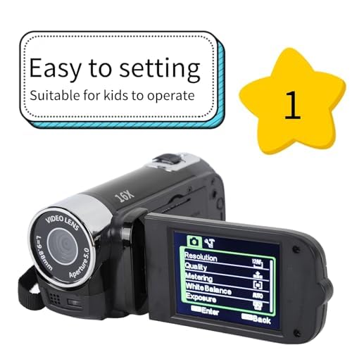 Kamera Wideo, 16x 1080P 30FPS Vlogging Camera Recorder z 2,7-calowym Obrotowym Ekranem TFT, światłem Wypełniającym, Wbudowanym Głośnikiem, obsługą 32 GB, na ślub w Podróży (Czarny)