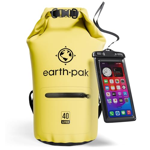 Image of Earth Pak- Waterproof Dry Bag with Front Zippered Pocket Keeps Gear Dry for Kayaking, Beach, Rafting, Boating, Hiking, Camping and Fishing with Waterproof Phone Case