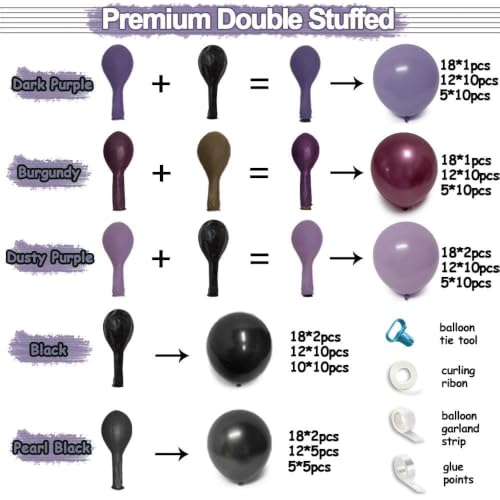 Image of Purple and Black Balloon Arch Garland Kit 102PCS Double Stuffed | Burgundy Dusty Purple Lavender Plum Balloons for Gothic Birthday Wedding Bridal Shower Graduation Halloween Party Decorations