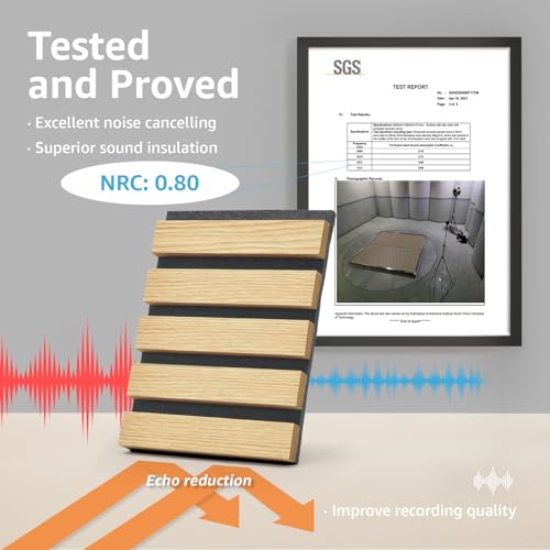 Art3d Slat Acoustic Wall and Ceiling 3D Fluted Sound Absorbing Panel with Wood Finish, 4pcs-107*8in, Oak