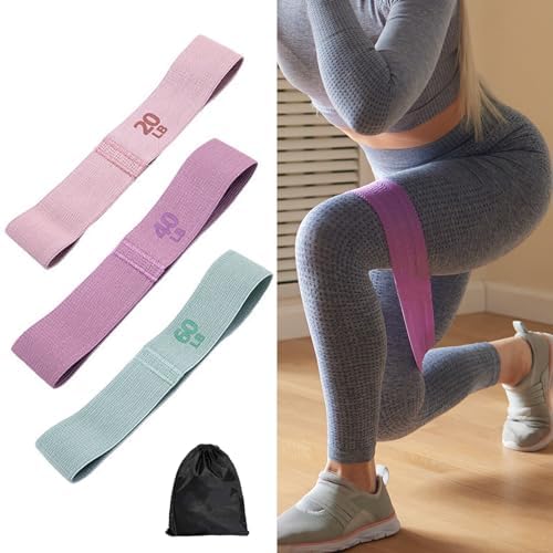 Set di 3 fasce di resistenza, in cotone e poliestere, con design antiscivolo, per fianchi e glutei, 3 livelli di resistenza, per allenamento a casa, fitness, yoga (rosa, viola, verde)