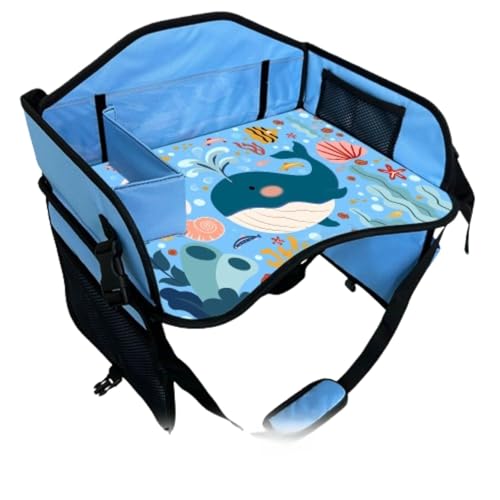 Vlfn チャイルドトレー ベビーカー・チャイルドシート対応 折りたたみ式 マルチトレー おもちゃ収納 食事用テーブル 車内用 (マリン・ワールド)