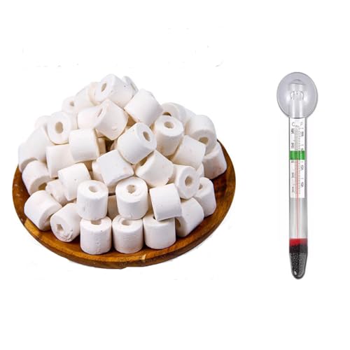 YOU LI SHUIZUろ過材 水槽用 セラミックリング 観賞魚 濾過材料 水族館フィルター用 アクアリウム ろ材 淡水と海水に適用 庭の池 消臭 水質改善・安定 500 グラム 付属品として水族館用温度計を同梱致します