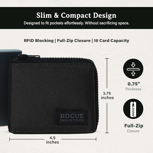 Image of ROGUE WALLET Interior Genuine Leather Wallets for Men - RFID Blocking Robust Outer Nylon Wallets - Full Cash Slot and Expandable Coin Pouch - Gift for Men (Black)