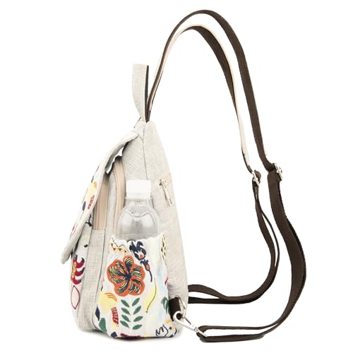 Image of SILKAREA Vintage Embroidered Floral Ethnic Backpack for Women Handbag Shoulder Bag Mini Travel Purse (Embroidered White)