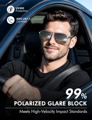 Image of Luenx Aviator Polarized Sunglasses for Men: Square UV400 Driving
