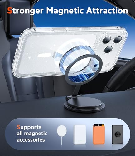 Image of FNTCASE for iPhone 17 Pro-Max Case: Clear Magnetic Phone Cases Compatible with Magsafe Slim Anti Yellowing Military Grade Drop Protection Rugged Protective Transparent Cell Cover (B-Glitter Magnetic)