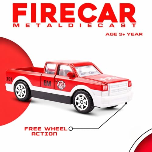 Image of Fire Truck Toy for Kids, Pack of 3 Die Cast Metal Toy Cars with Free Wheel, Fire Engine & Fire Brigade Emergency Rescue Vehicle Toy Set, Birthday Gift for Boys & Girls