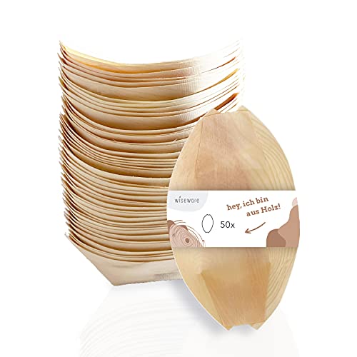 Wisefood - Cuenco desechable de madera de abedul para aperitivos, 50 unidades, para comer, para ir Snacktray, cuencos biodegradables, platos desechables orgánicos Cover