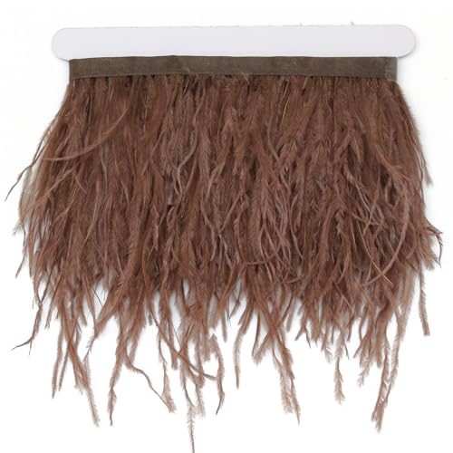 FQTANJU 2 Yards Ostrich Feather Trim Fringe, 4-6inch Width Feather Trimming Fringe Satin Ribbon for Dress Millinery Sewing Crafts Costumes Decoration (Dark Brown)