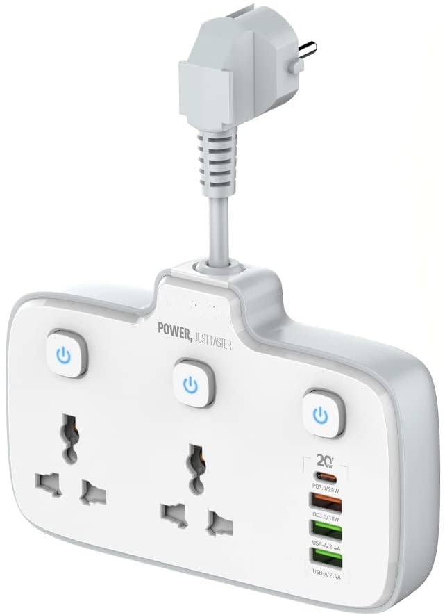 SC2413 Universal Power Strip Surge Protector with 4 USB Ports - 2 AC Outlets, Type-C (PD20W) 10A, 2500W-image-44
