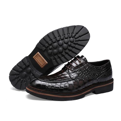 Men's Loafers, Leather Penny Loafer Lace up Dress Shoes for Men Crocodile Pattern Classical Oxfords3
