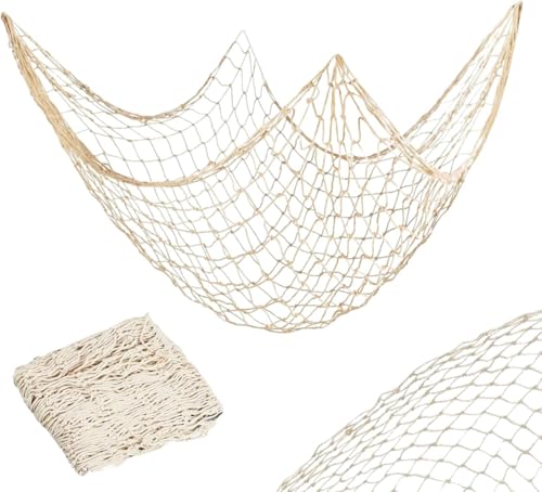 Filet de pêche décoratif - en Maille - pour l'extérieur - Couleur Naturelle Ambiance Marine pour décoration intérieure, Mariage, fête à thème Nautique,...