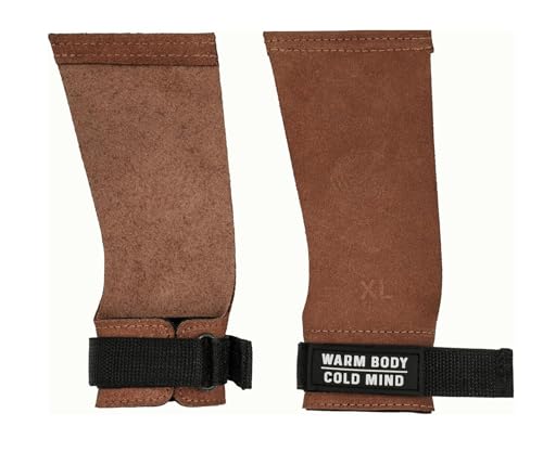 Image of WARM BODY COLD MIND Leather Hand Grips - NO Holes for Weightlifting, Powerlifting, Gymnastics, Cross Training, Pull-Ups, Weight Lifting, Wrist and Palm Protection