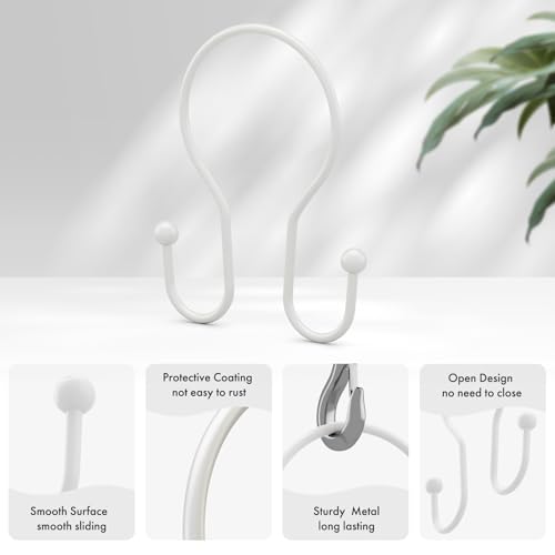 image for AmazerBath White Shower Curtain Hooks, Shower Curtain Rings, Simple Do